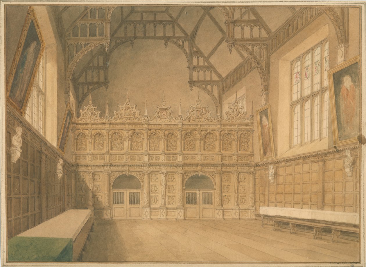 Cambridgeshire - Trinity College Hall - Vista Interior de John Buckler
