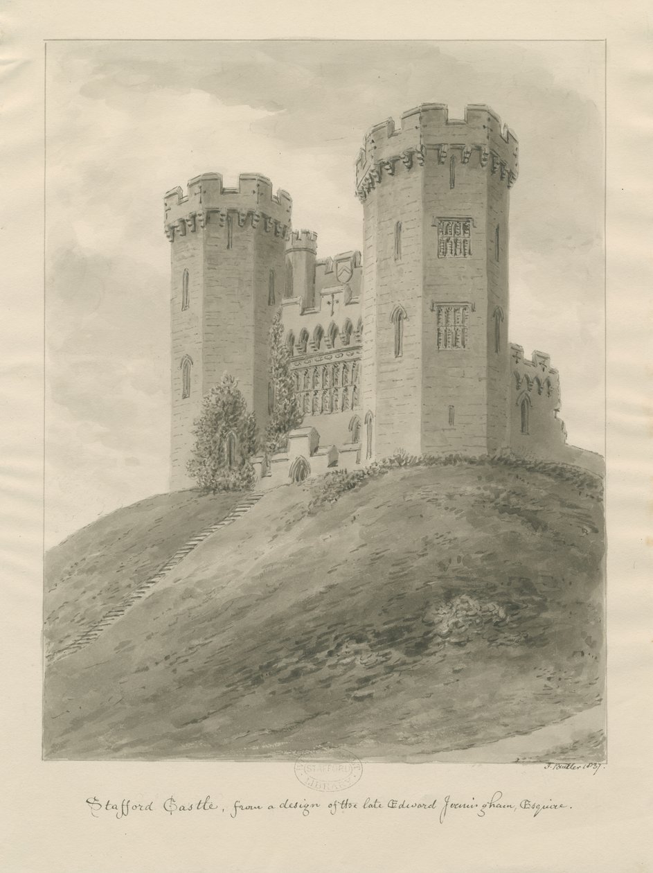 Iglesia del Castillo - Castillo de Stafford: dibujo en sepia de John Buckler