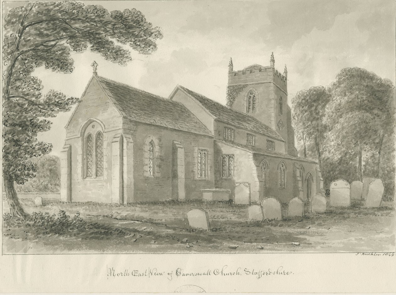 Iglesia de Caverswall: dibujo en sepia de John Buckler