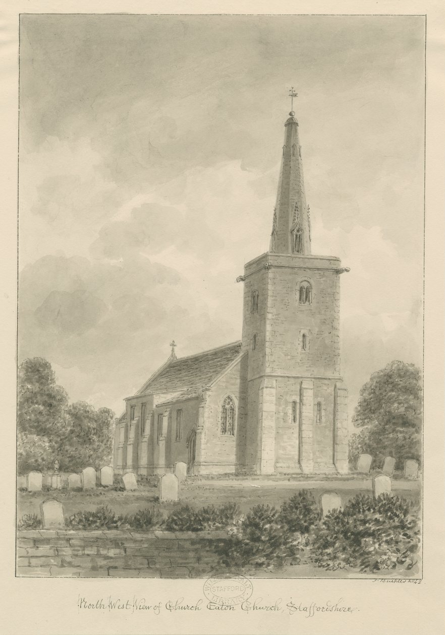 Iglesia de Church Eaton: dibujo en sepia de John Buckler