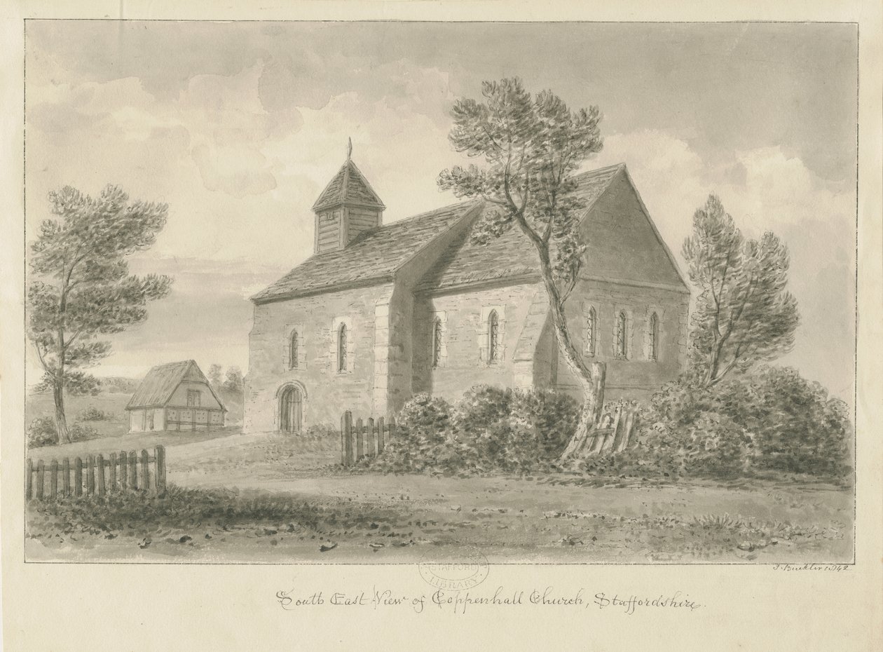 Iglesia de Coppenhall: dibujo en sepia de John Buckler