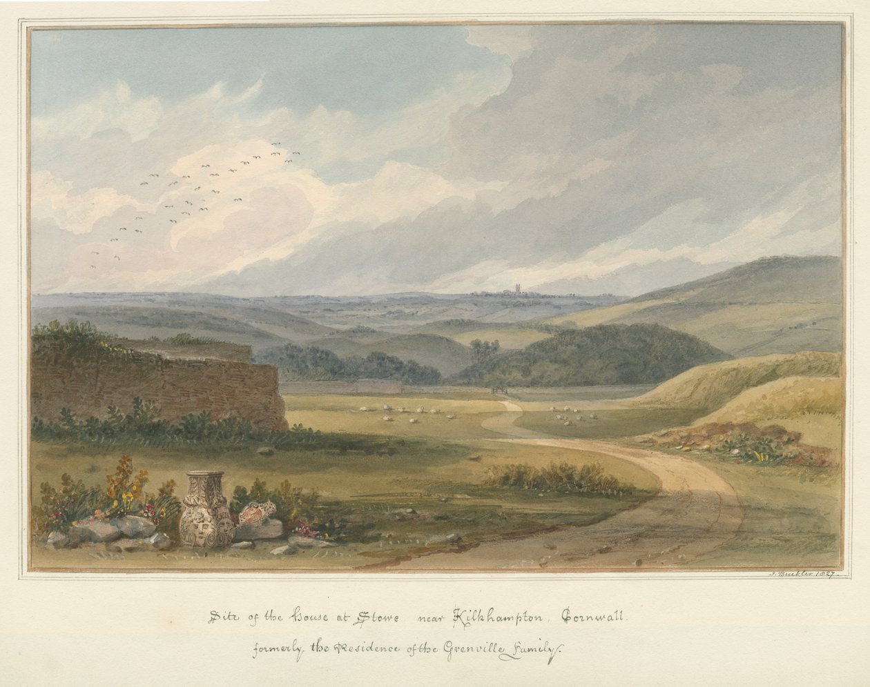 Cornualles - Kilkhampton - Sitio de la Casa en Stowe, 1827 de John Buckler