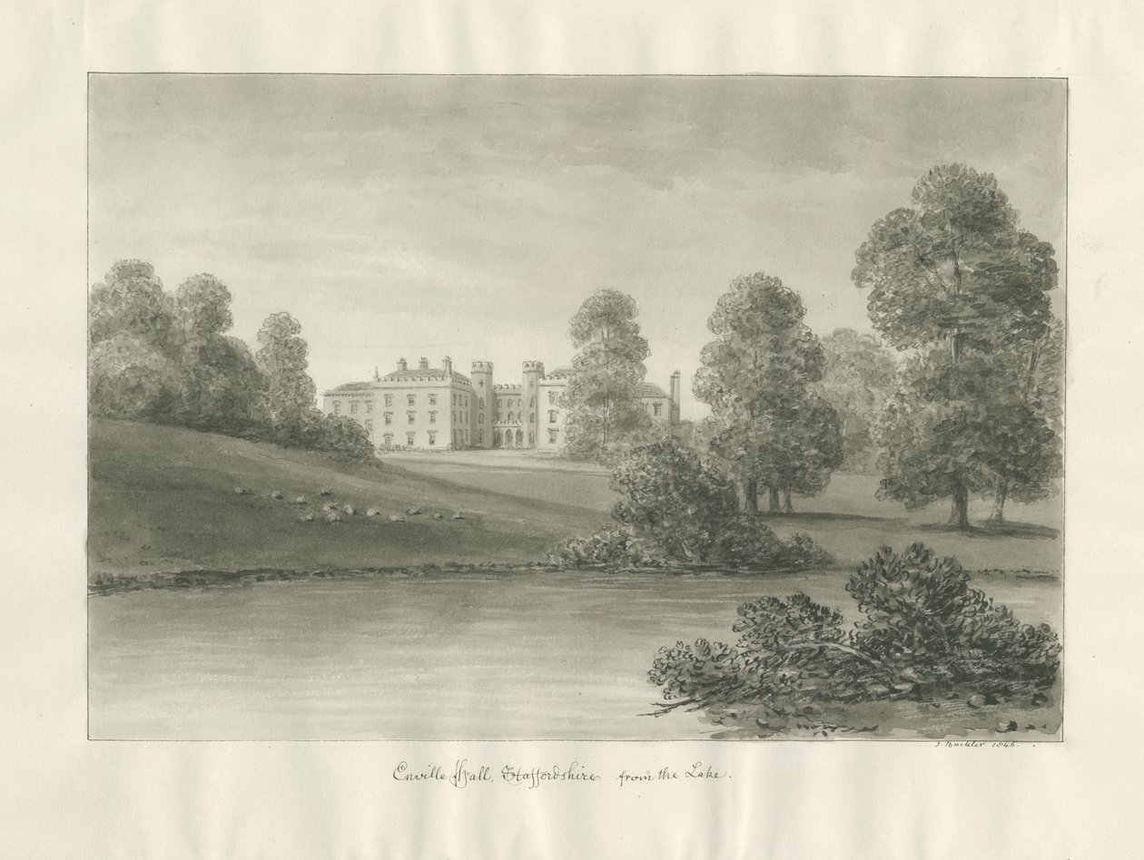 Enville Hall: dibujo en sepia de John Buckler