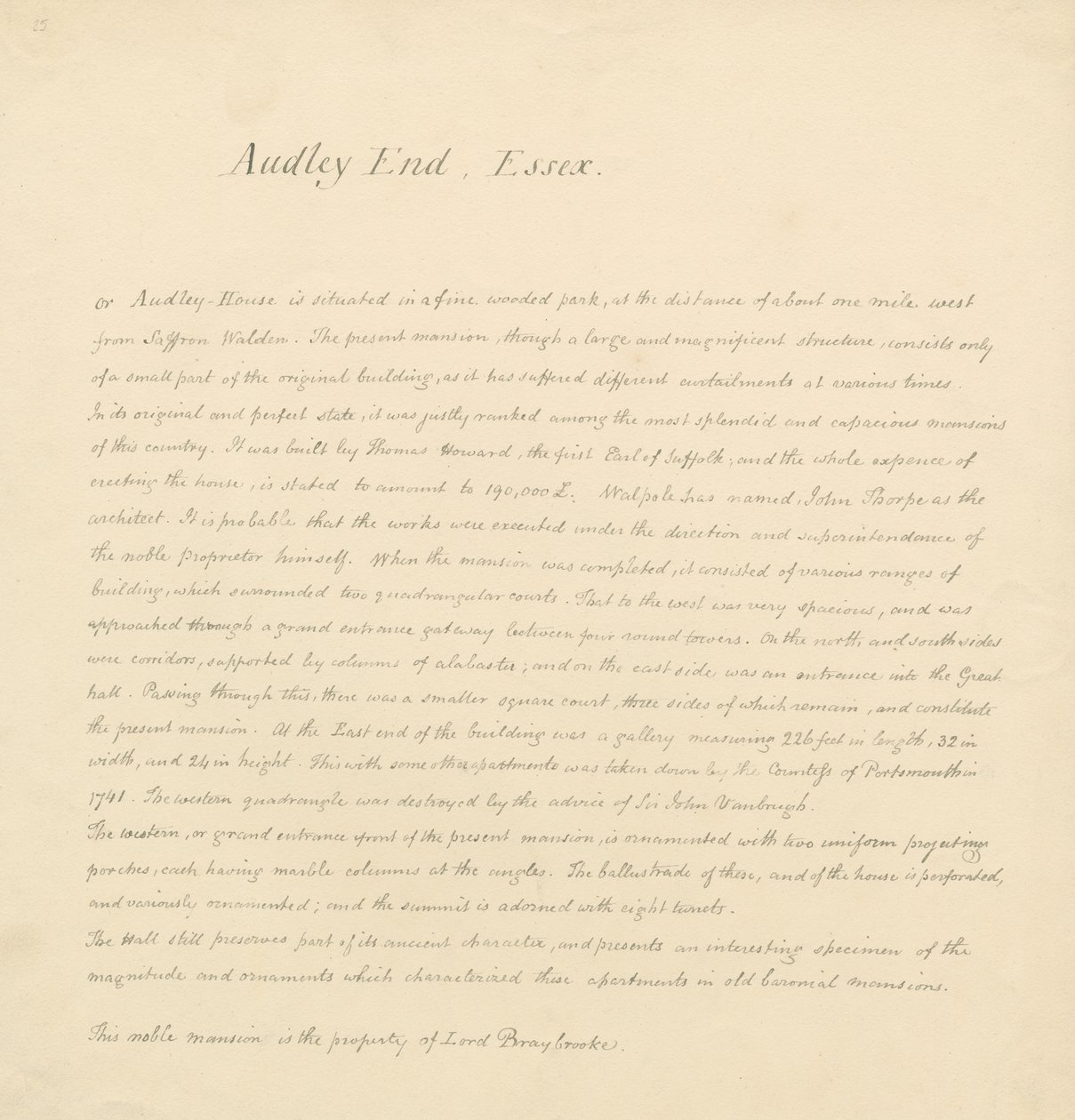 Audley End - Descripción Histórica de John Buckler