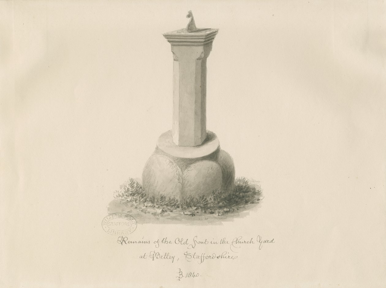 Pila bautismal en la Iglesia de Betley de John Buckler