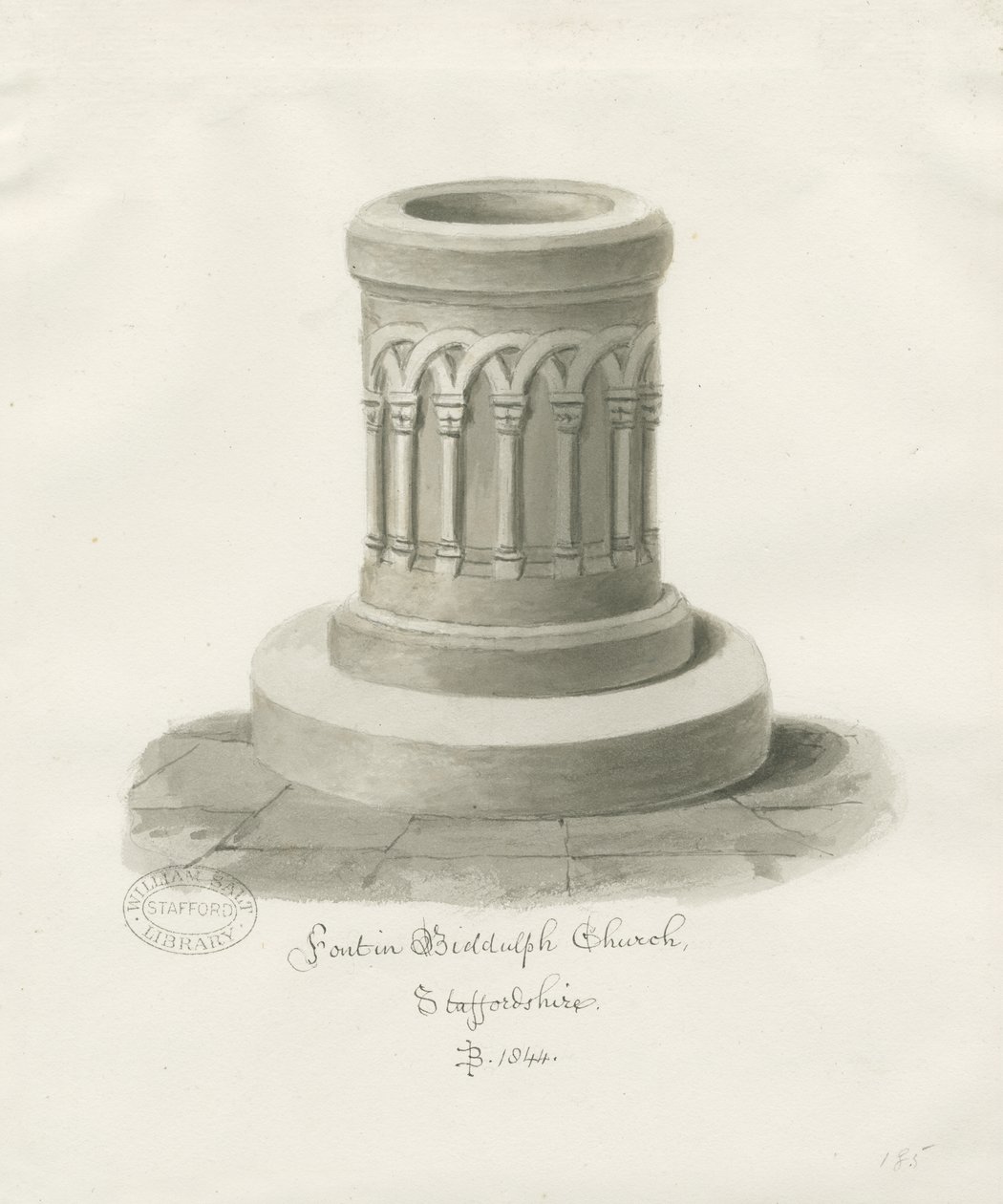 Pila bautismal en Biddulph de John Buckler