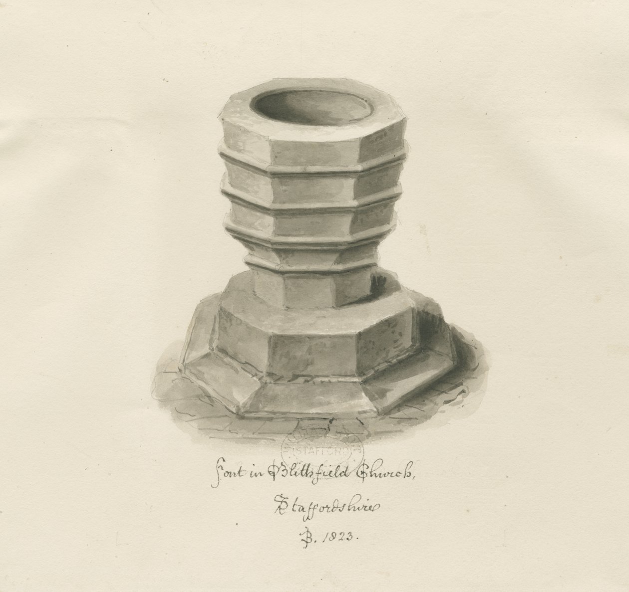 Fuente en la Iglesia de Blithfield de John Buckler