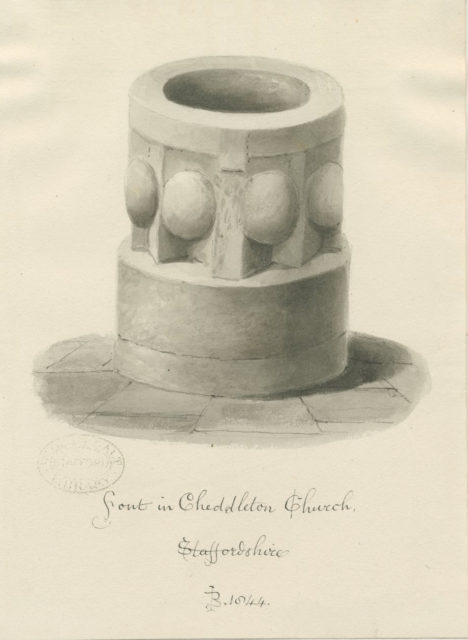 Fuente en la Iglesia de Cheddleton de John Buckler