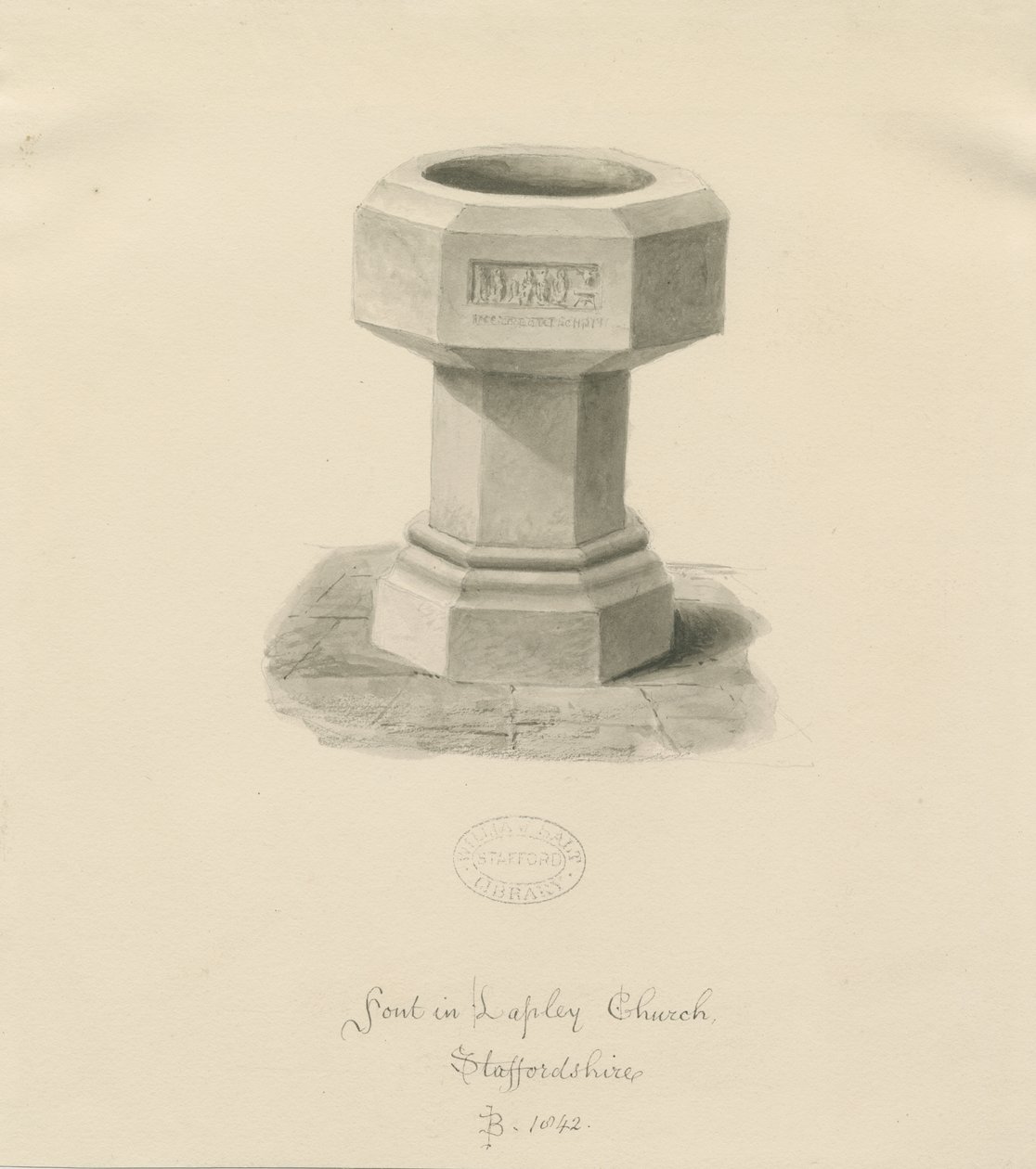 Pila Bautismal en la Iglesia de Lapley de John Buckler
