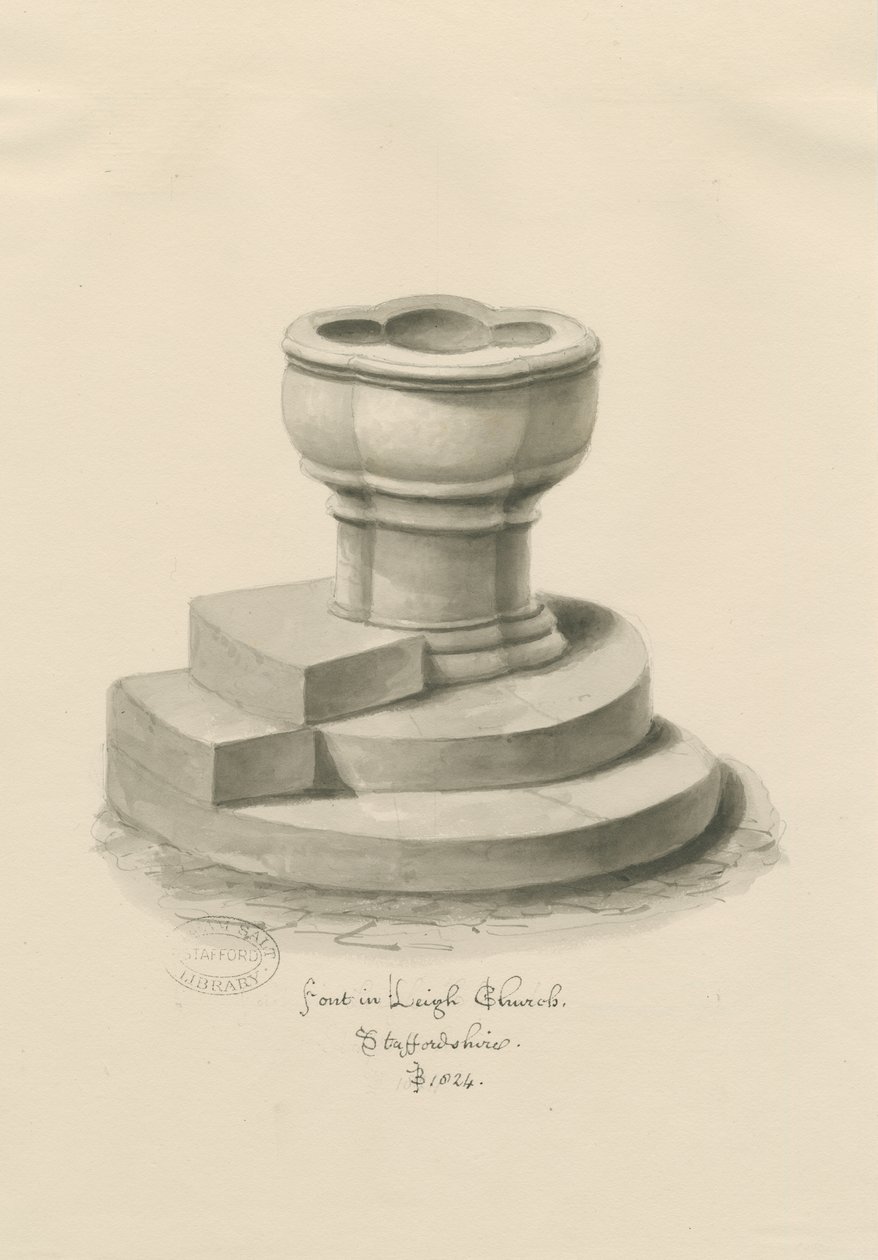 Pila bautismal en la Iglesia de Leigh de John Buckler