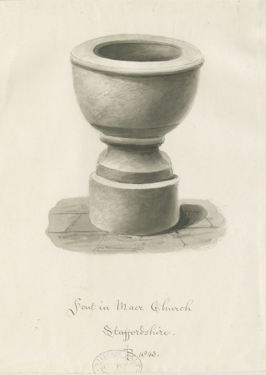 Pila bautismal en la Iglesia de Maer de John Buckler
