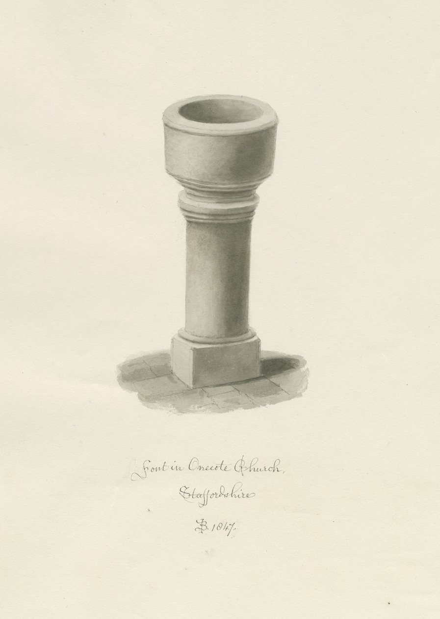 Fuente en la Iglesia de Onecote: dibujo a tinta sepia, 1847 de John Buckler