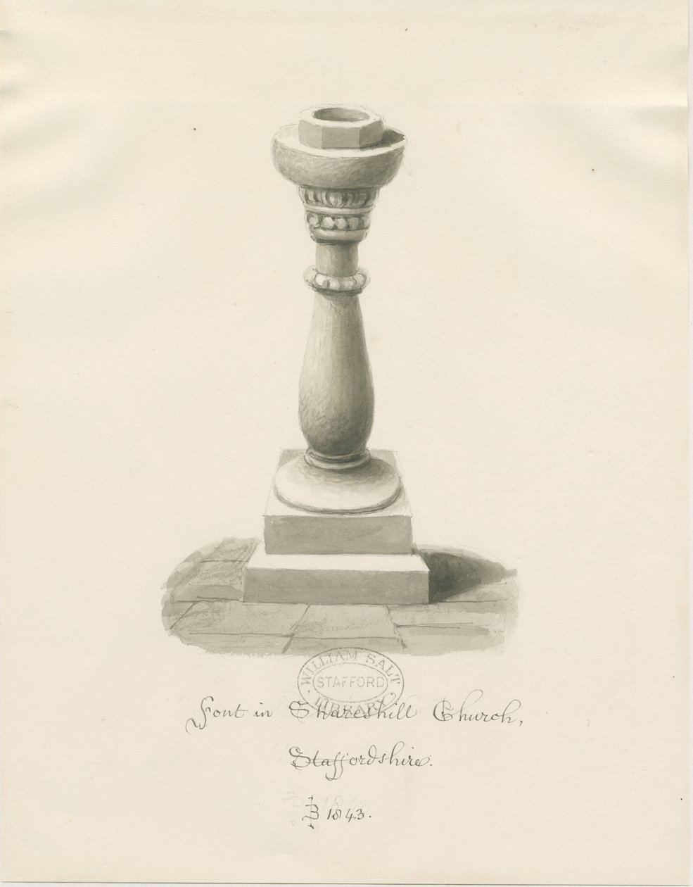 Pila bautismal en la Iglesia de Shareshill de John Buckler