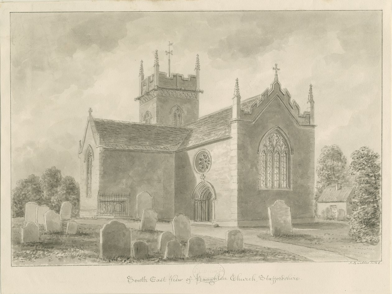 Iglesia de Haughton: dibujo en sepia, 1842 de John Buckler