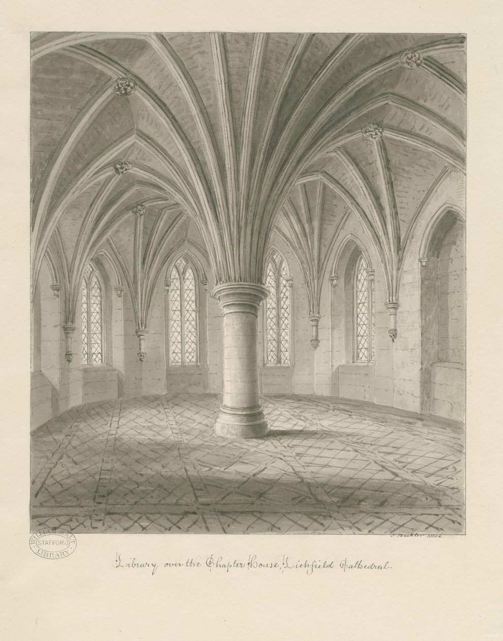 Interior de la Catedral de Lichfield - Biblioteca sobre la Sala Capitular de John Buckler