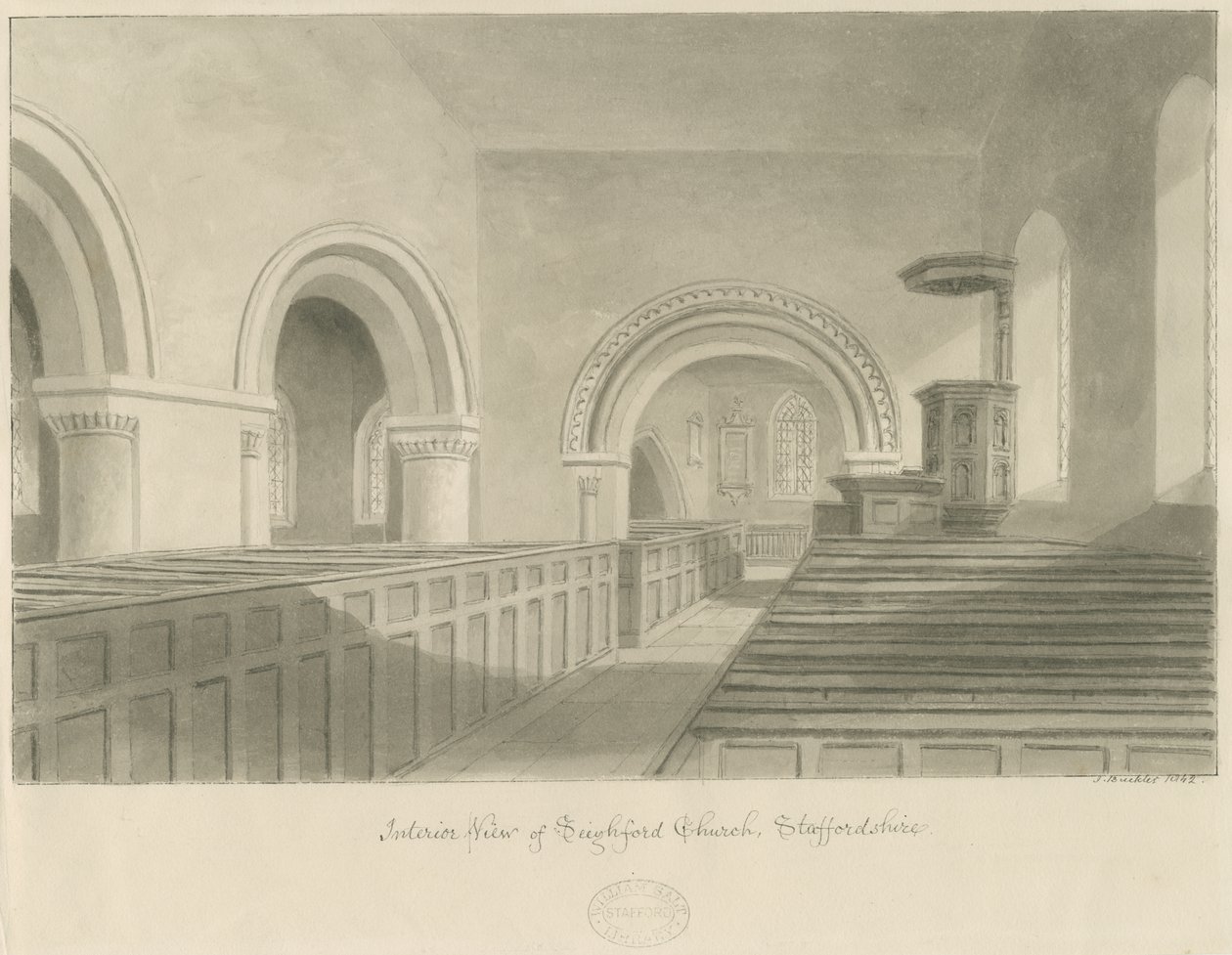 Interior de la Iglesia de Seighford de John Buckler