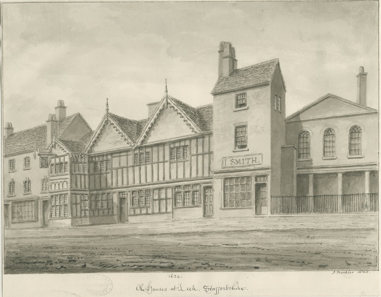 Leek Town - Casas Antiguas: dibujo en sepia, 1844 de John Buckler
