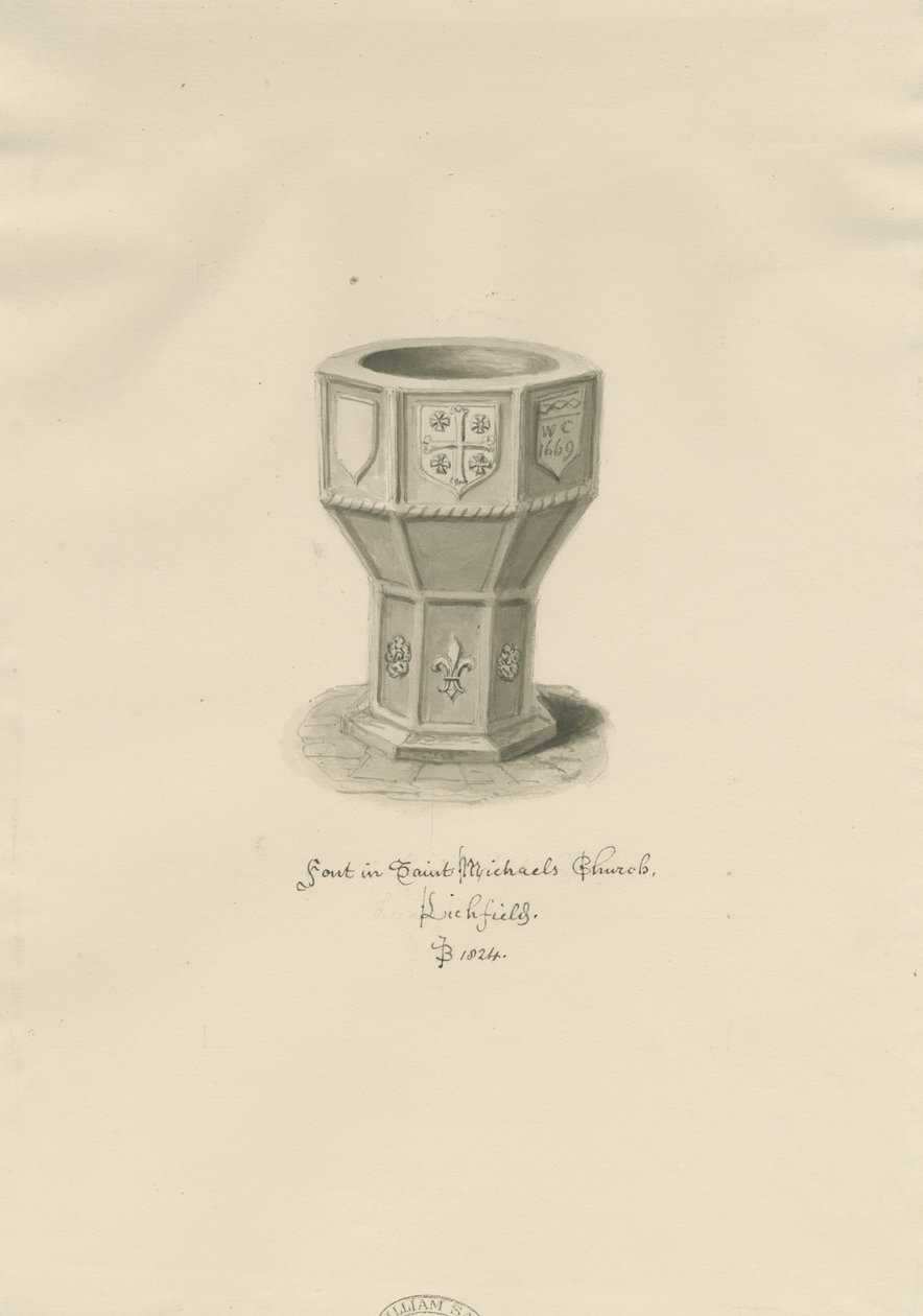 Pila bautismal en la Iglesia de St. Michael, Lichfield de John Buckler