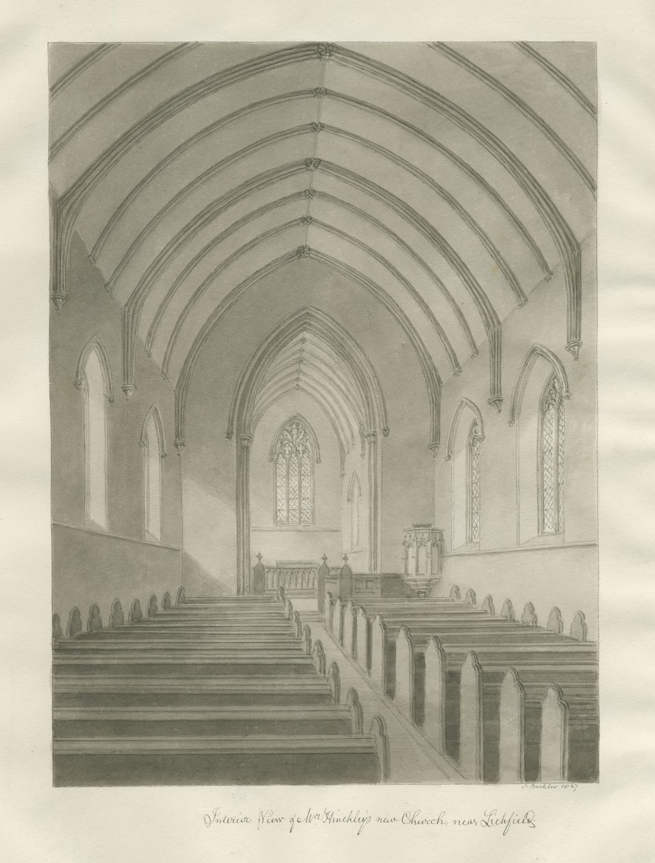 Lichfield - Interior de la Iglesia de Cristo de John Buckler