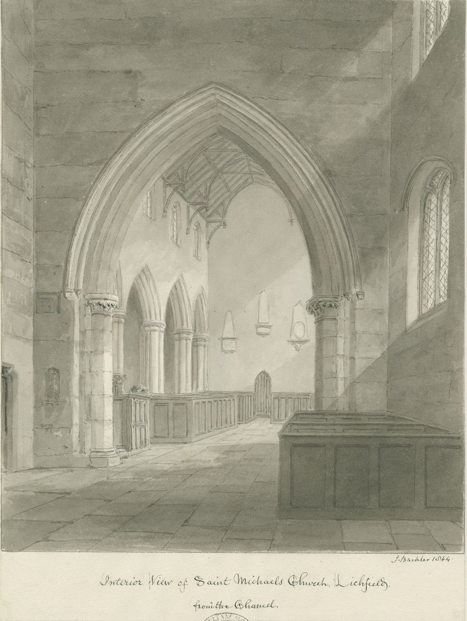 Lichfield - Interior de la Iglesia de San Miguel de John Buckler