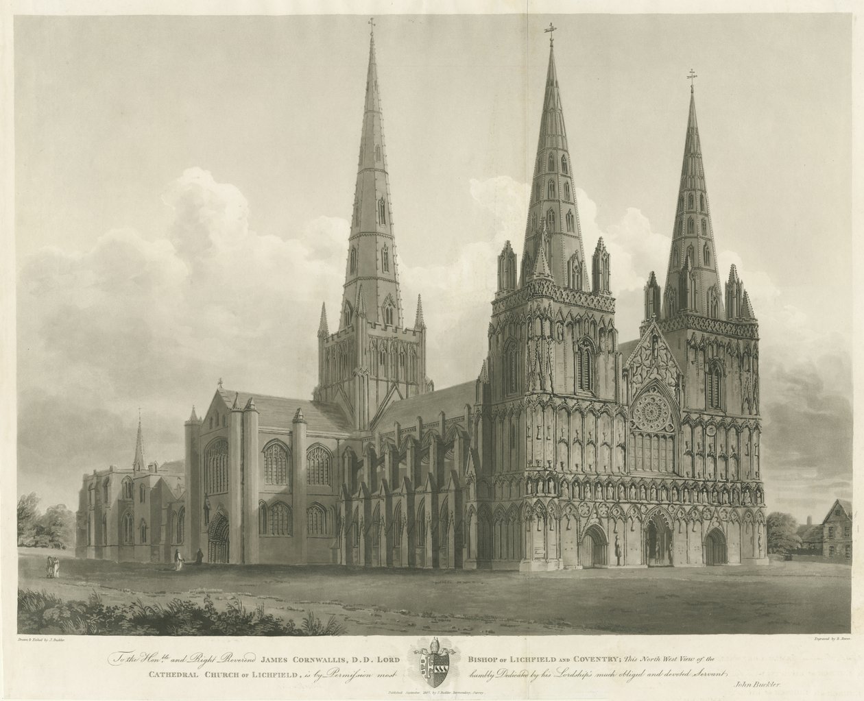Catedral de Lichfield - Vista Noroeste: grabado, [1807] de John Buckler