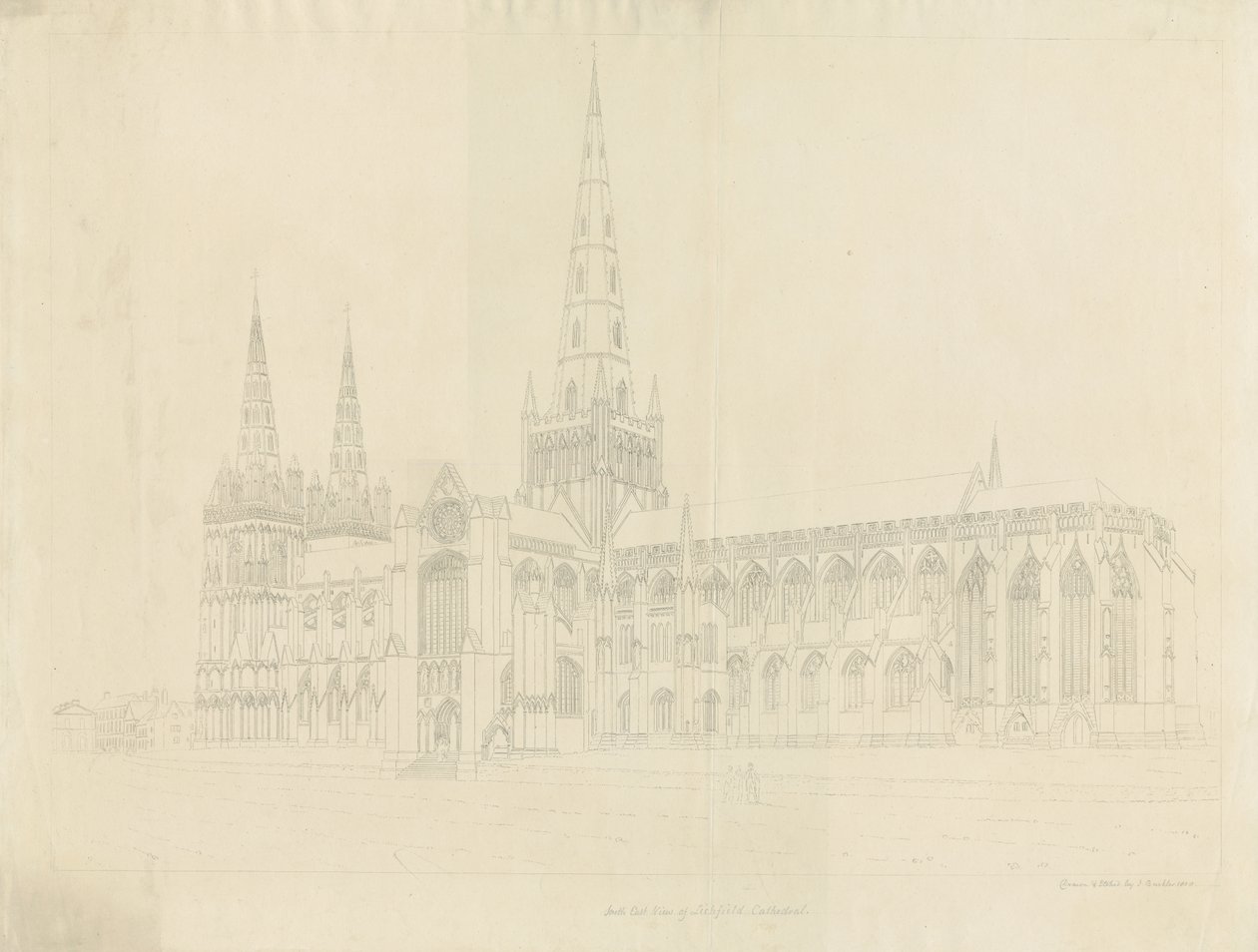 Catedral de Lichfield - Vista Sureste de John Buckler