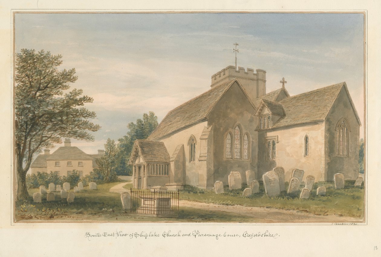 Oxfordshire - Iglesia y Casa Parroquial de Shiplake de John Buckler