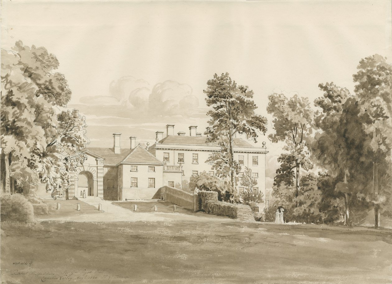 Patshull House: dibujo a tinta sepia, agosto 1820 de John Buckler