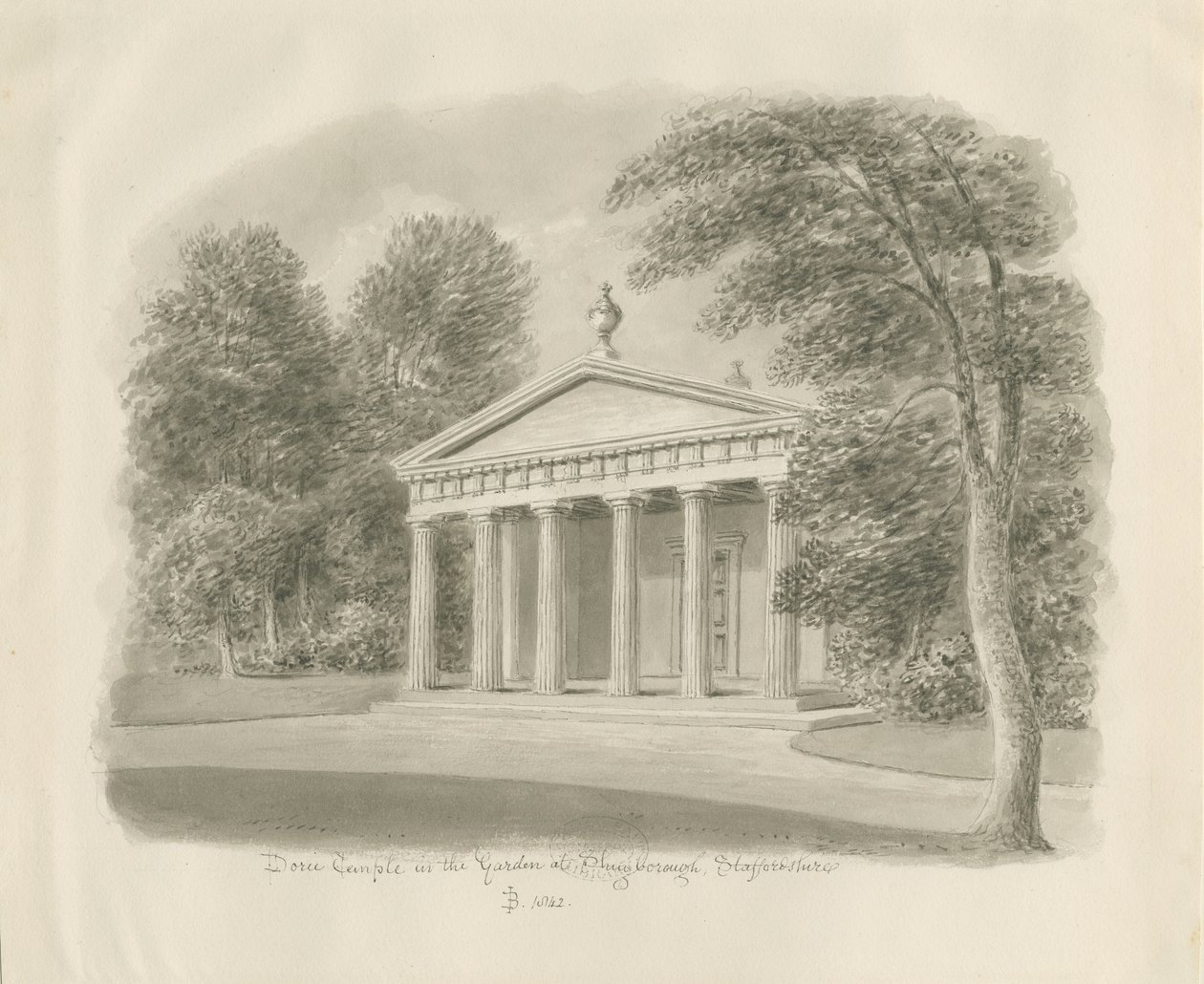 Shugborough - Templo Dórico: dibujo en sepia, 1842 de John Buckler