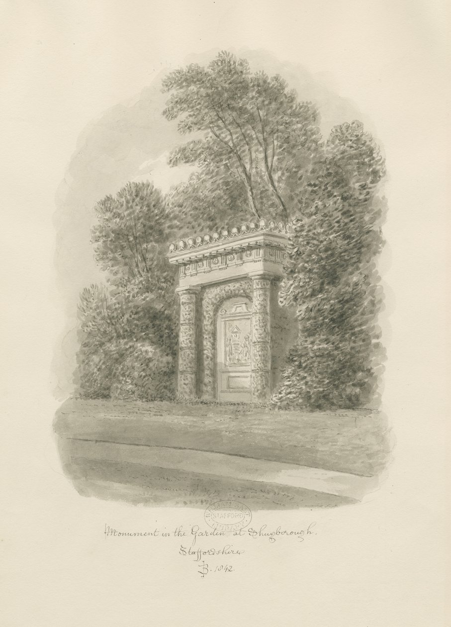 Shugborough - Monumento: dibujo en sepia de John Buckler