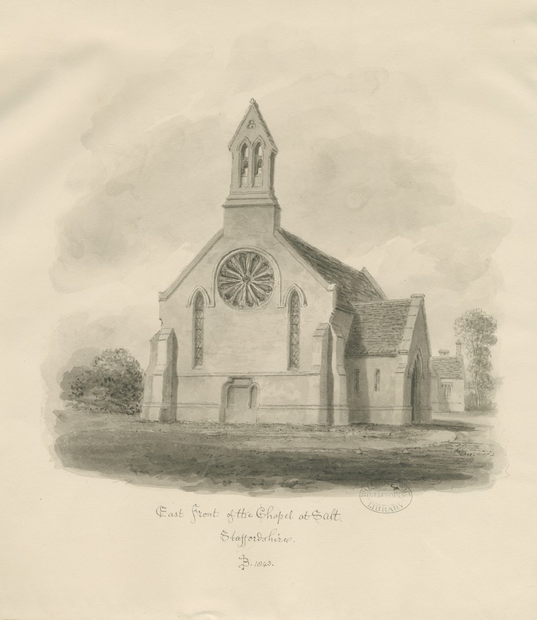 Stafford - Capilla de Sal [San Jaime]: dibujo en sepia de John Buckler