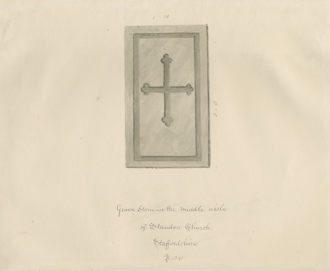 Iglesia de Standon - Lápida: dibujo en sepia de John Buckler