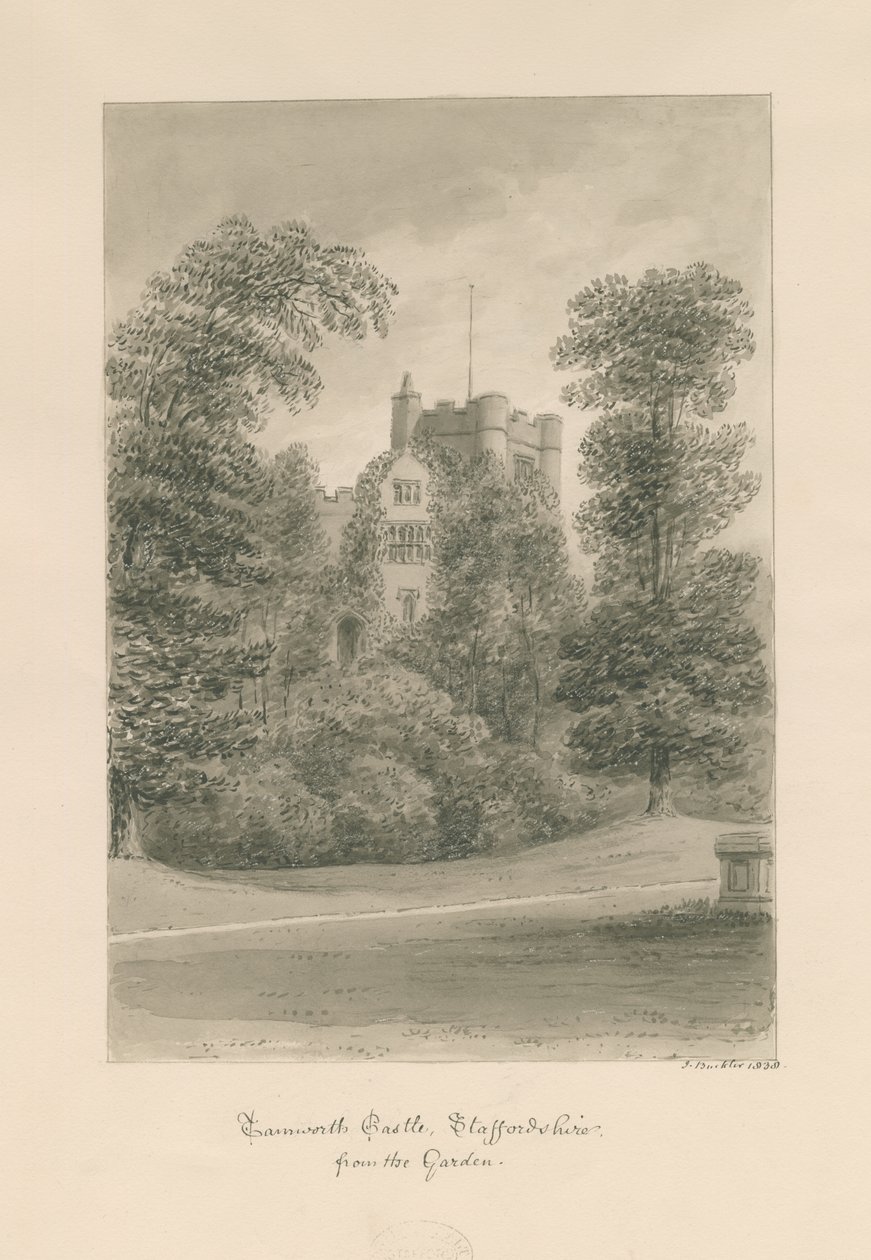 Castillo de Tamworth: dibujo en sepia de John Buckler