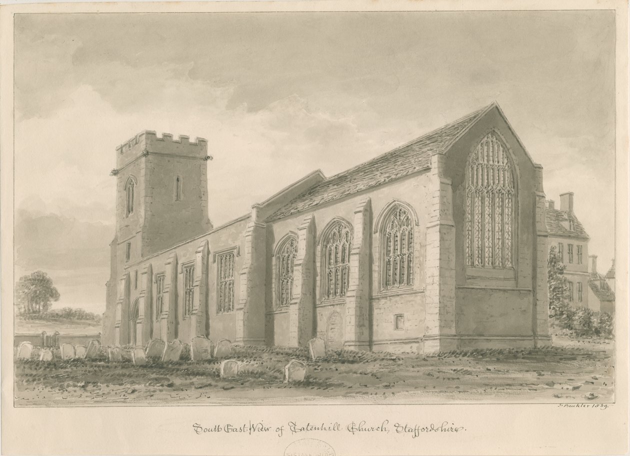 Iglesia de Tatenhill: dibujo en sepia de John Buckler