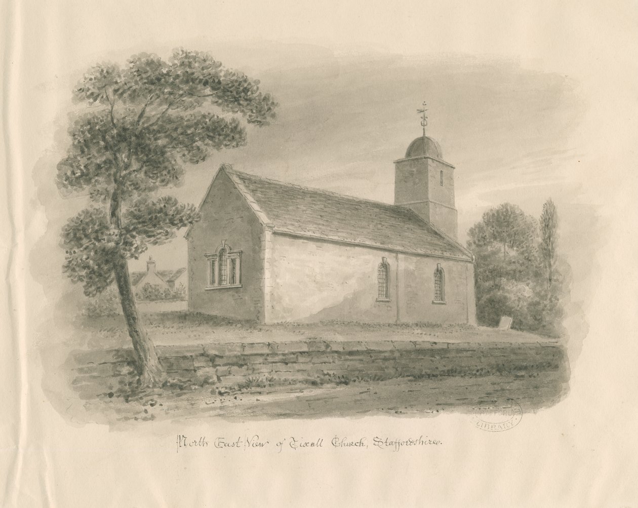 Iglesia de Tixall: dibujo en lavado sepia, nd [?1841] de John Buckler