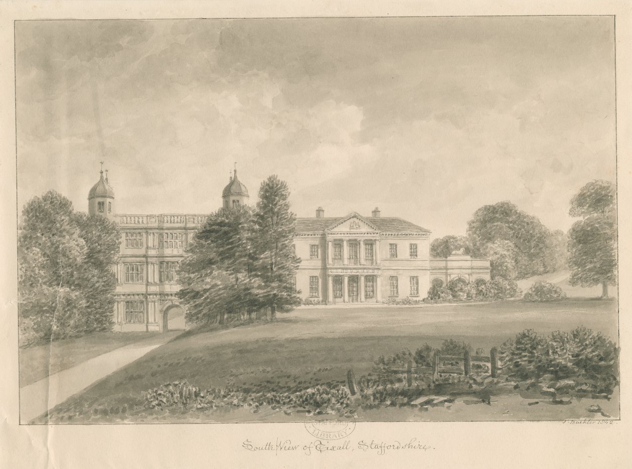 Tixall Hall y Gatehouse de John Buckler