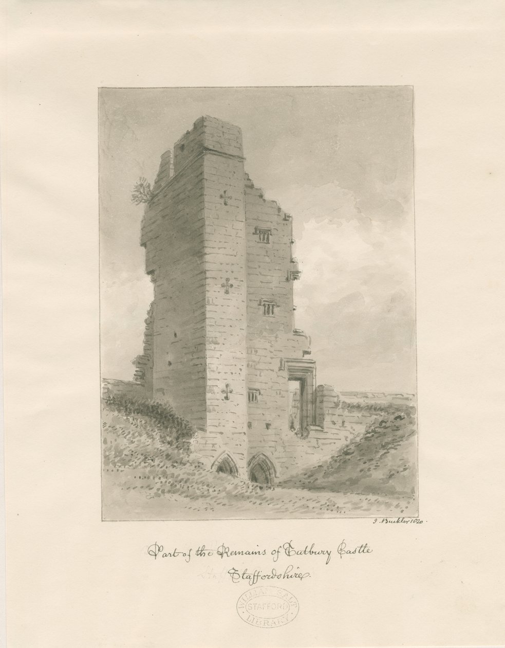 Castillo de Tutbury: dibujo en sepia de John Buckler