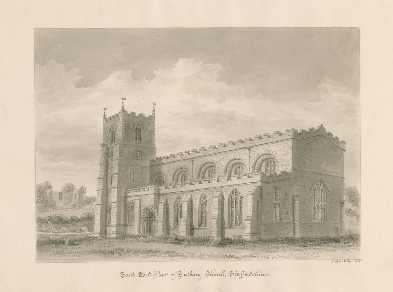 Iglesia prioral de Tutbury: dibujo en sepia, 1812 de John Buckler