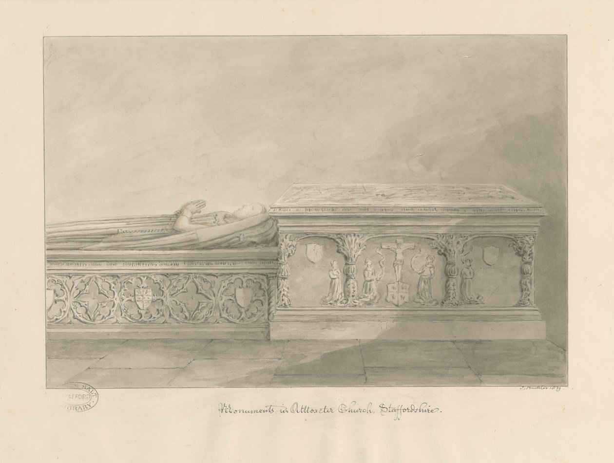 Iglesia de Uttoxeter - Tumbas de Thomas Kinnersley y de una mujer de John Buckler
