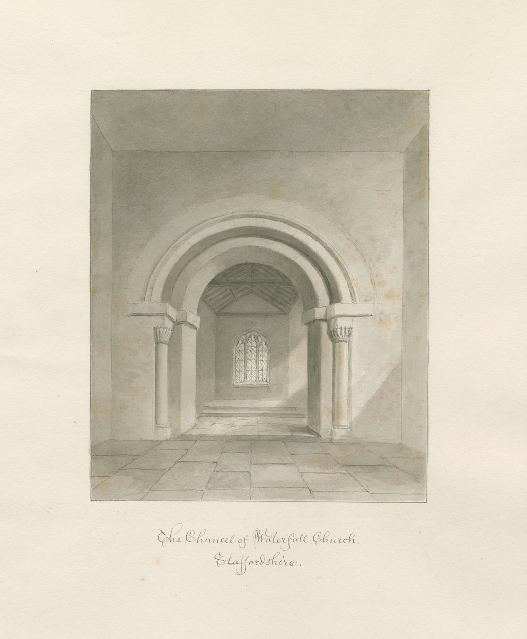 Iglesia de la Cascada - Interior del Presbiterio: dibujo en sepia, 1847 de John Buckler
