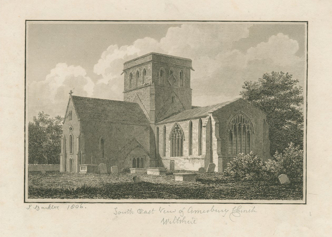 Wiltshire - Iglesia de Amesbury: grabado, 1806 de John Buckler