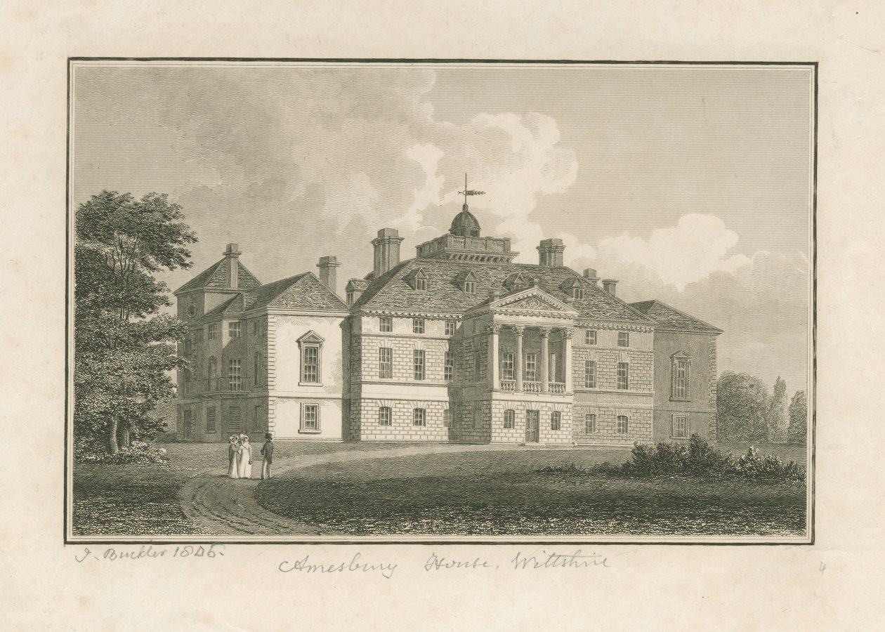 Wiltshire - Casa Amesbury: grabado de John Buckler