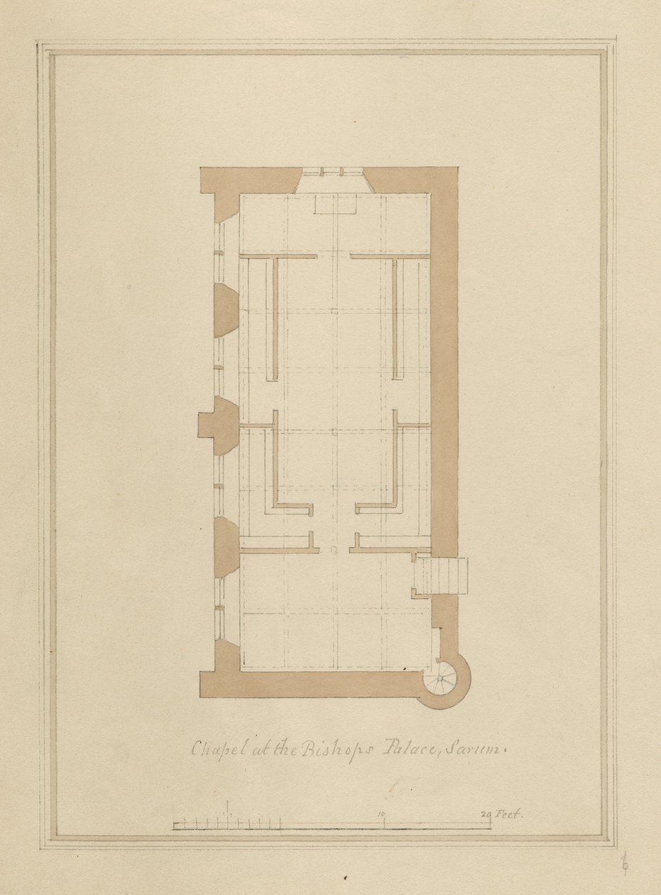Wiltshire - Sarum - Plano del Palacio del Obispo de John Buckler