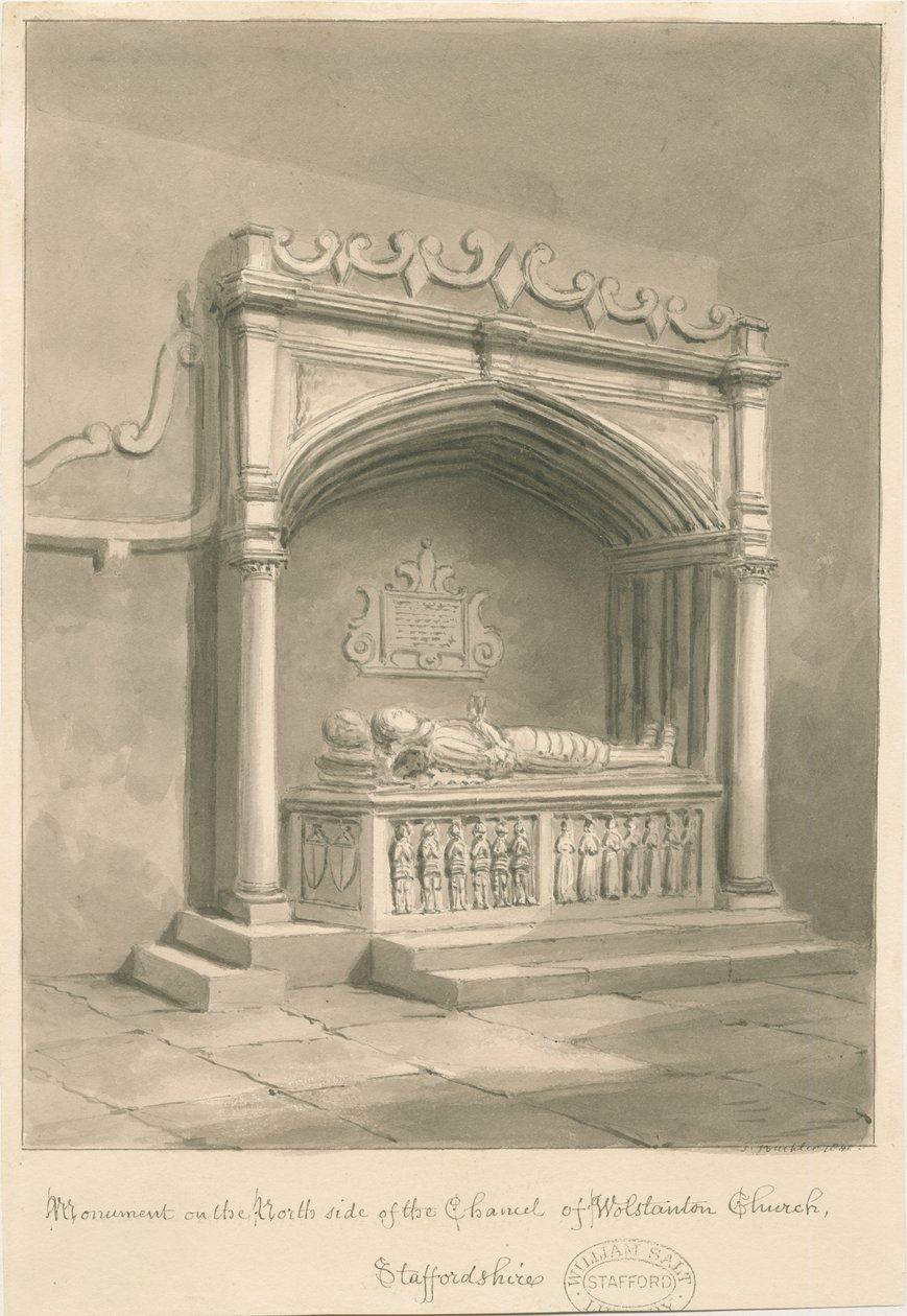 Iglesia de Wolstanton - Monumento: dibujo en sepia de John Buckler