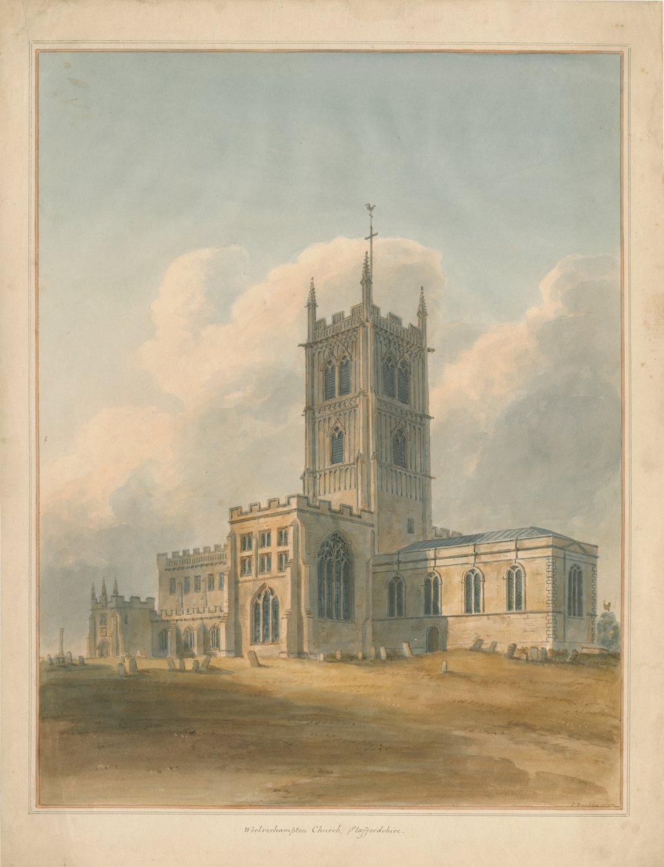 Wolverhampton - Iglesia de San Pedro: pintura en acuarela, 1844 de John Buckler