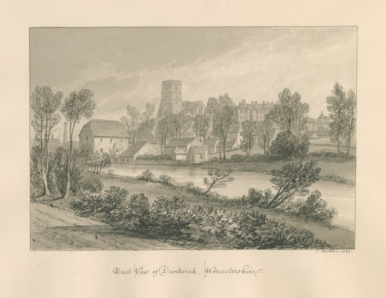 Worcestershire - Droitwich - Vista Este de la Ciudad, 1833 de John Buckler