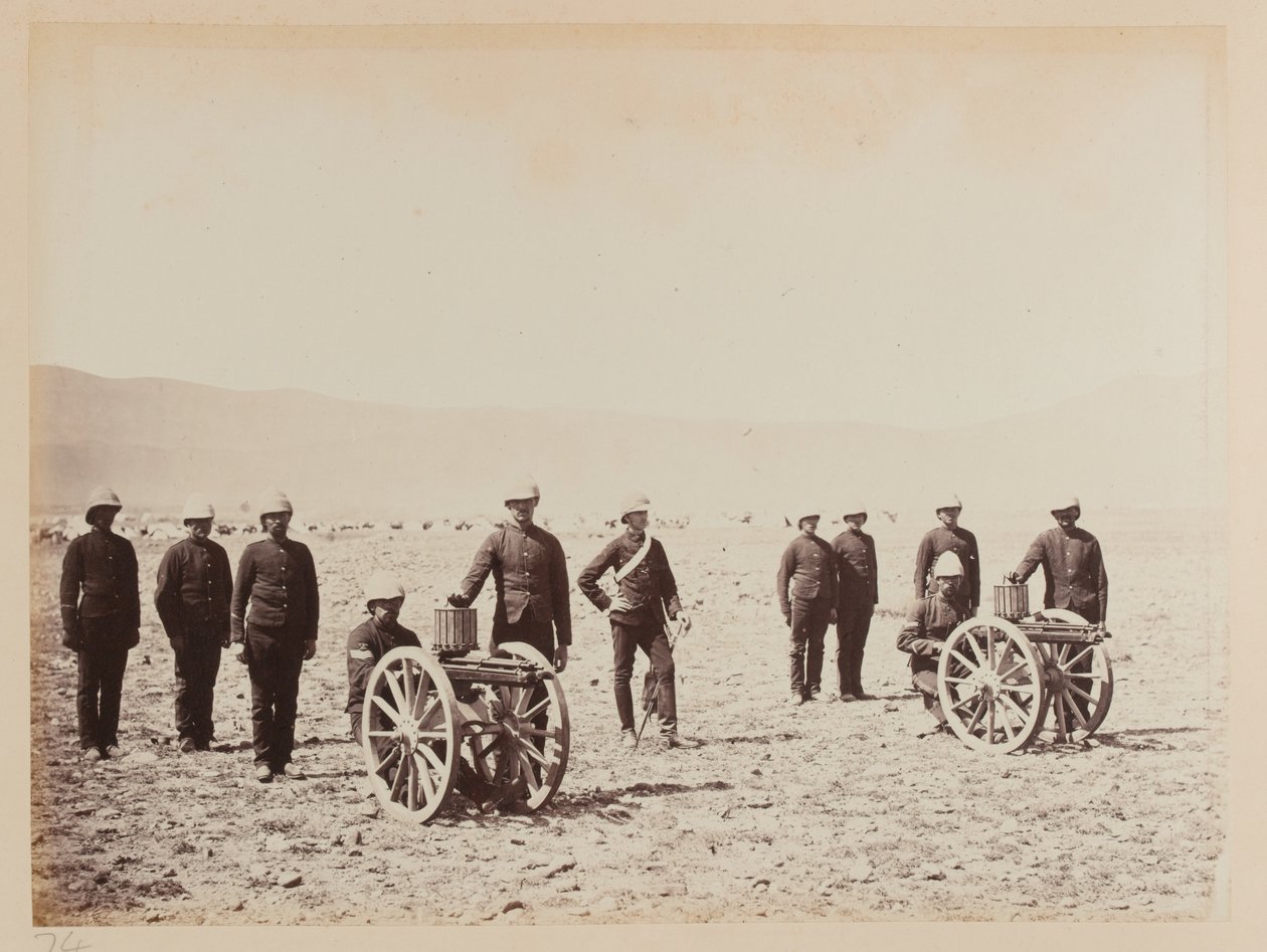 Un grupo de soldados con dos ametralladoras Gatling de John Burke
