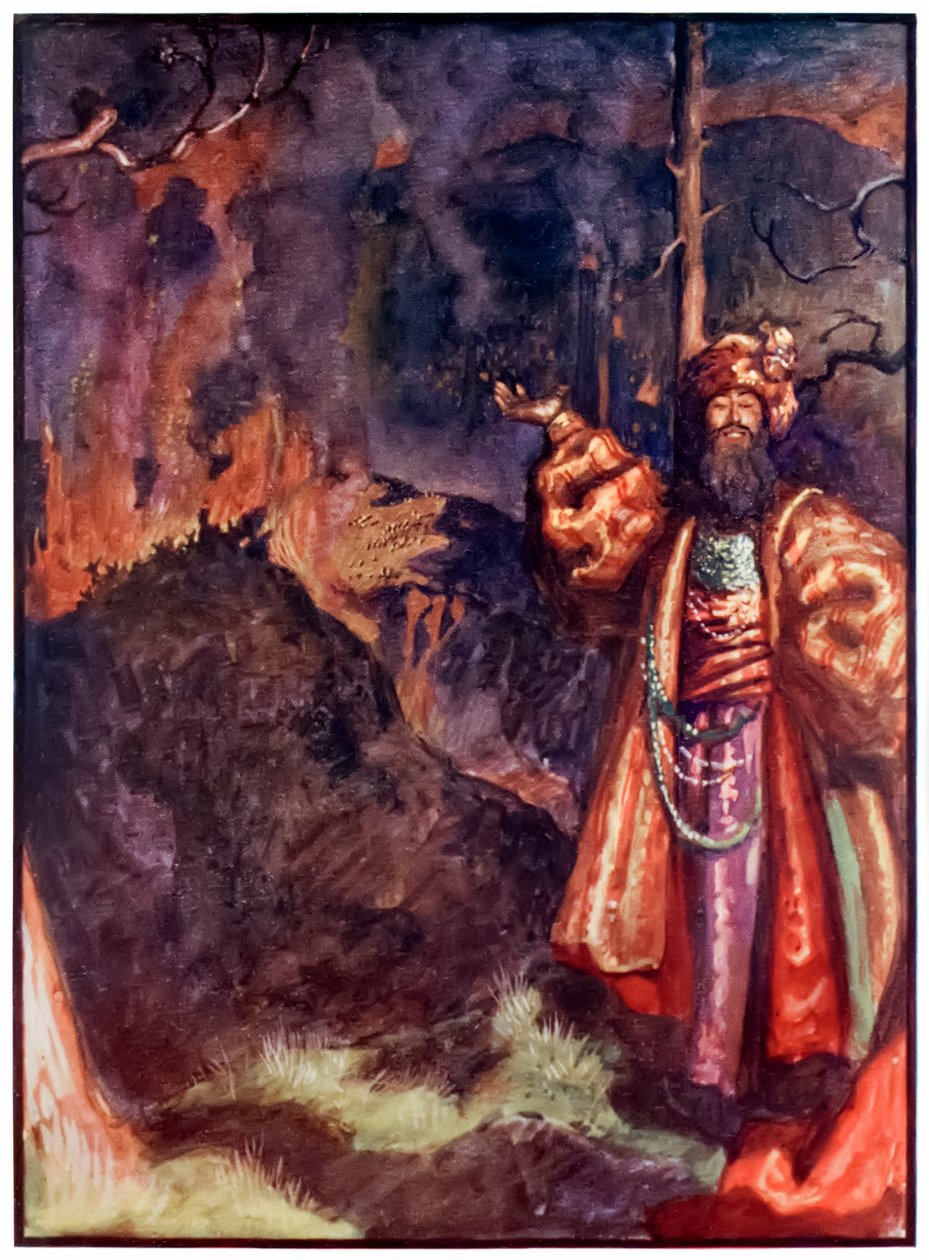 Demas de El progreso del peregrino de este mundo al venidero por John Bunyan (1628-1688) Ilustración de Byam Shaw (1872-1919) mostrando a Demas invitando a los peregrinos a trabajar en la mina de plata de John Byam Liston Shaw