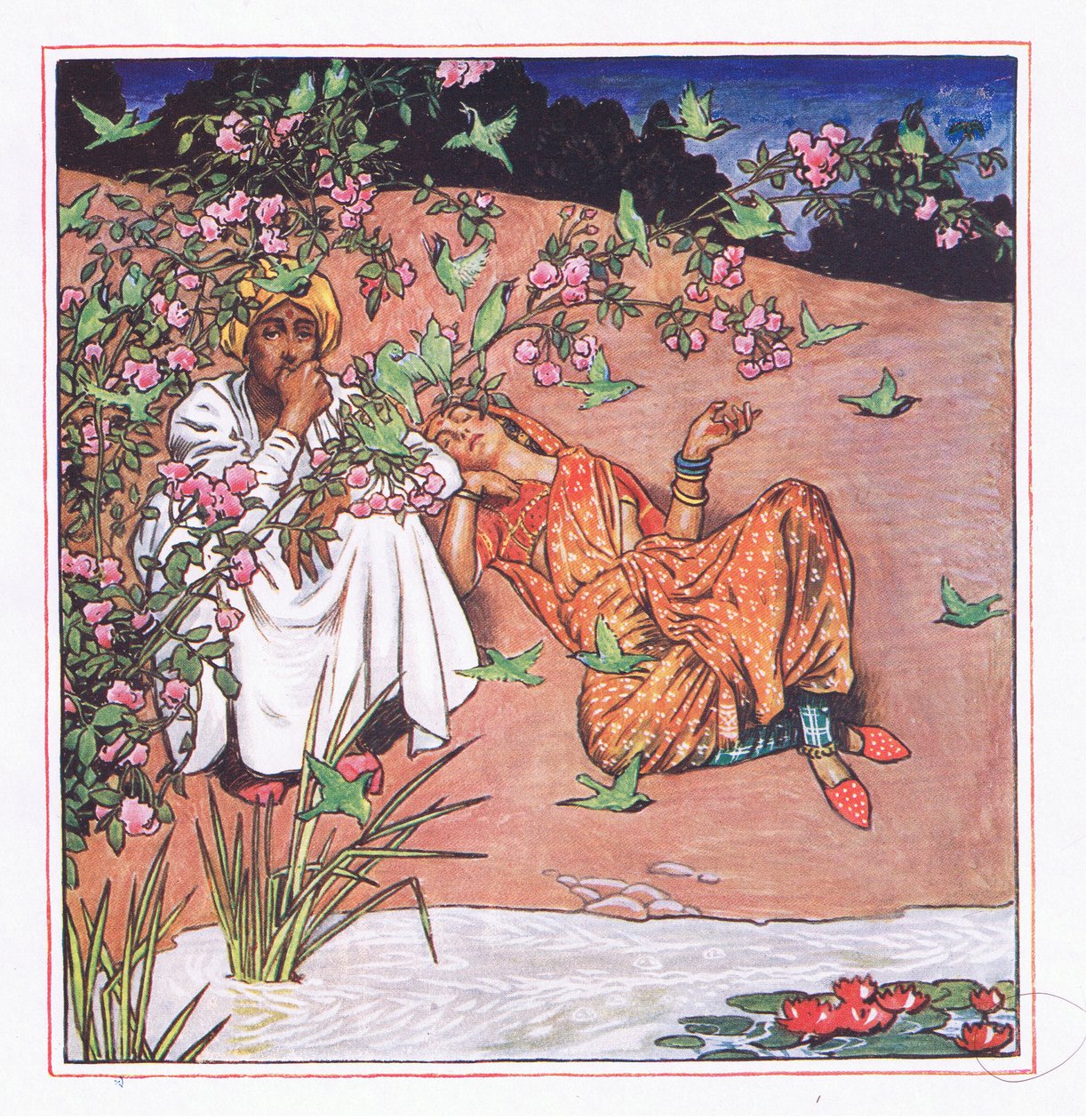 Ama ligeramente, ilustración de El jardín de Kama (y otras letras de la India), 1920 de John Byam Liston Shaw