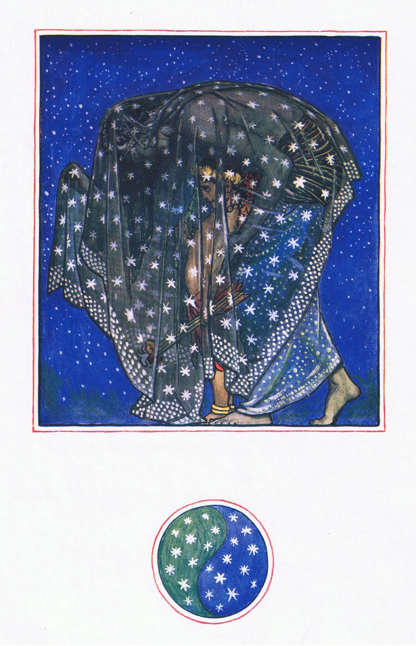 Ensoñación: Zamur-u-Din: Durante mil años bajo mil cielos la noche ha traído hombres aquí, ilustración de El jardín de Kama (y otras letras de la India), 1920 de John Byam Liston Shaw